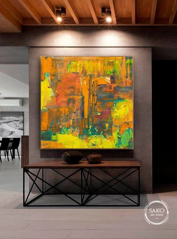 Garden Hand-painted Yellow Modern Abstract Canvas Artwork 4H4LV